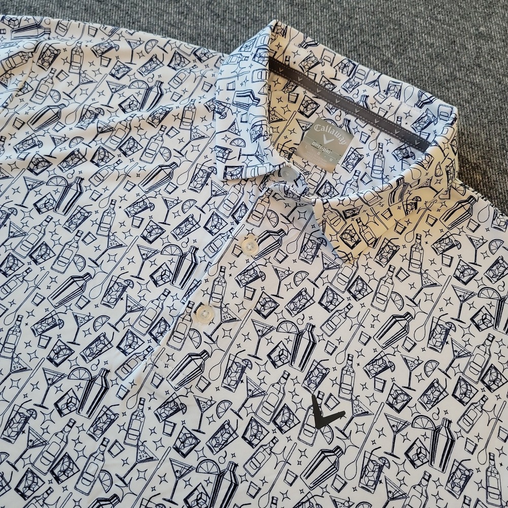Callaway Polo Shirt Mens Large Opti Dri Blue White AOP Cocktail Performance Golf